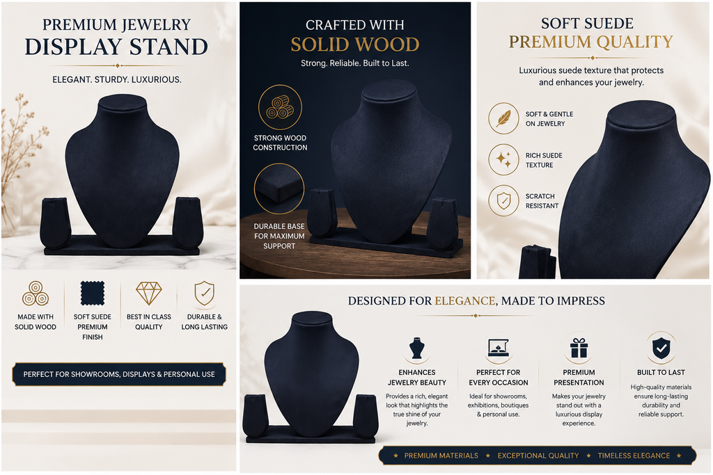 jewellery display stand 8 inch (black suede)