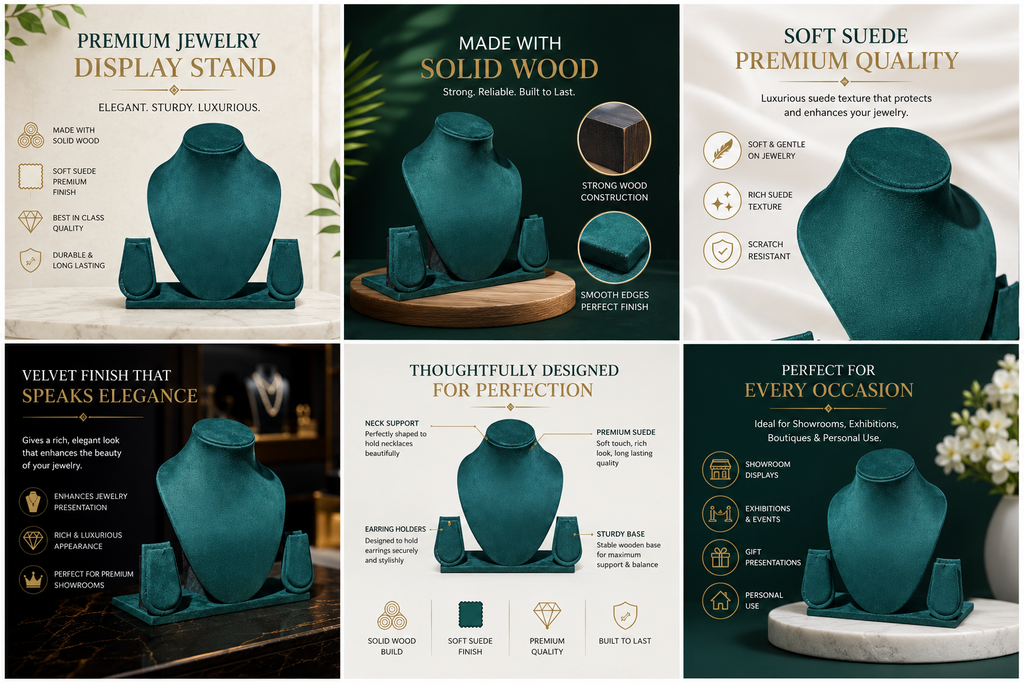 8-Inch Green Suede Necklace Stand