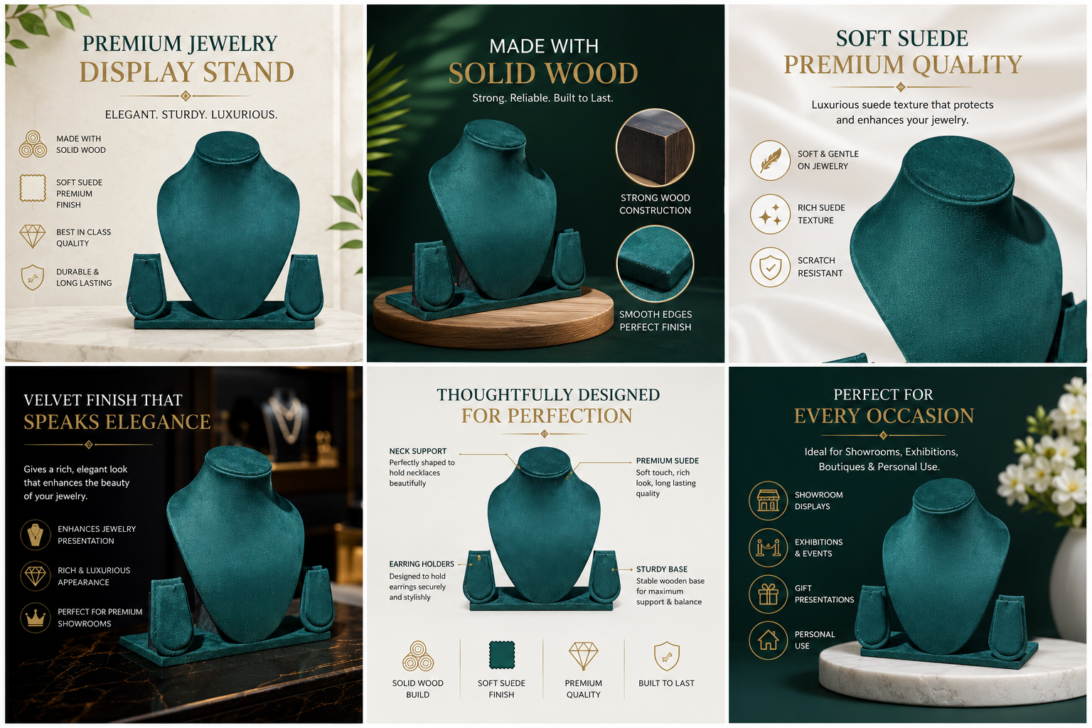 8-Inch Green Suede Necklace Stand