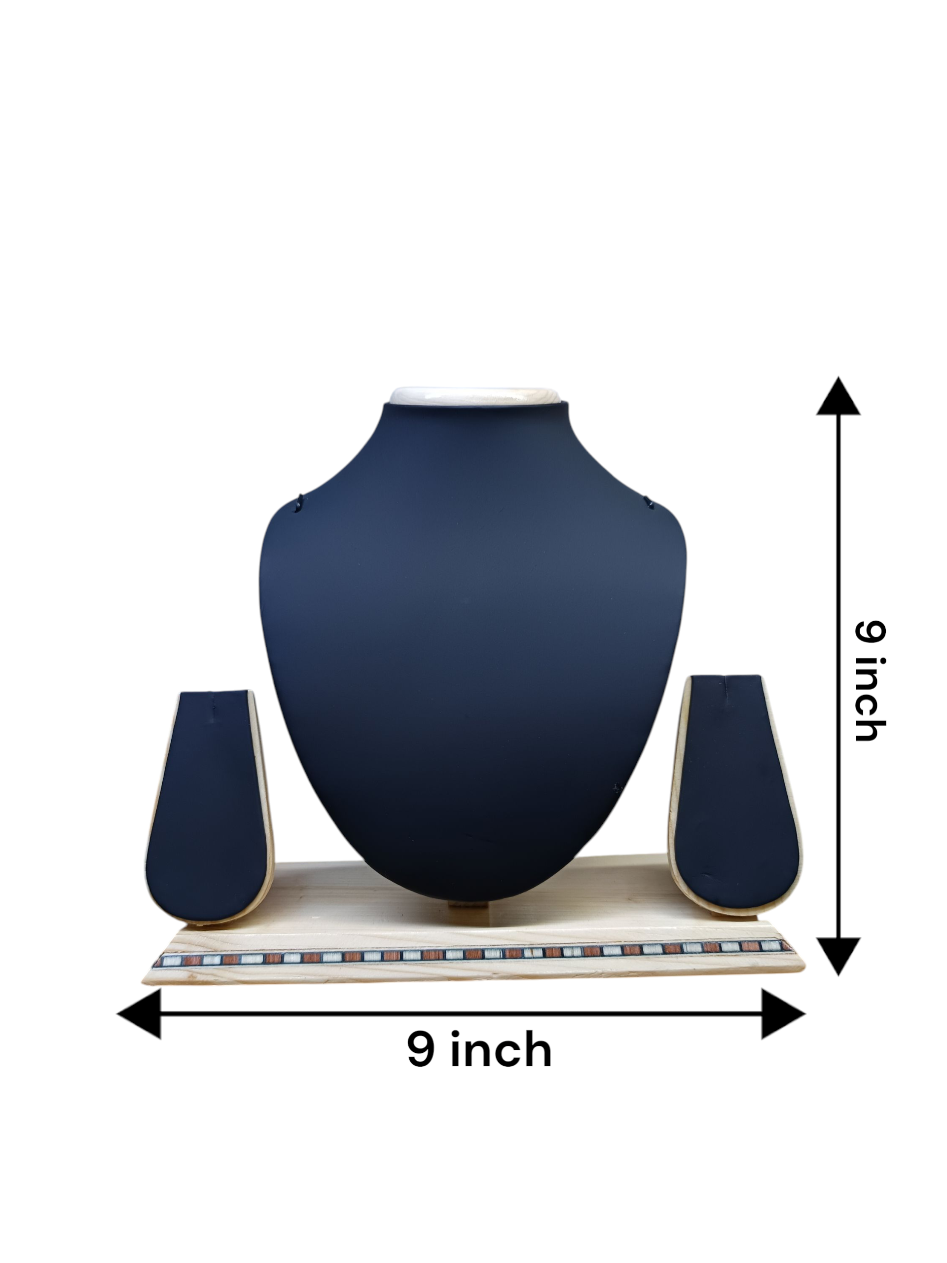 9 inch wooden finish necklace display stand black rexine