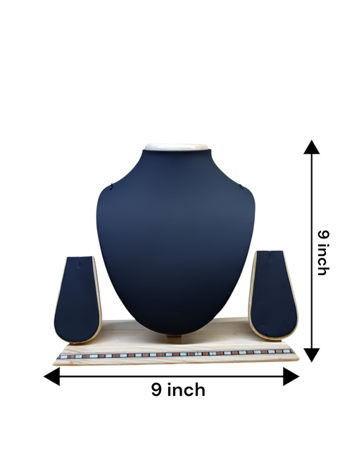 9 inch wooden finish necklace display stand black rexine