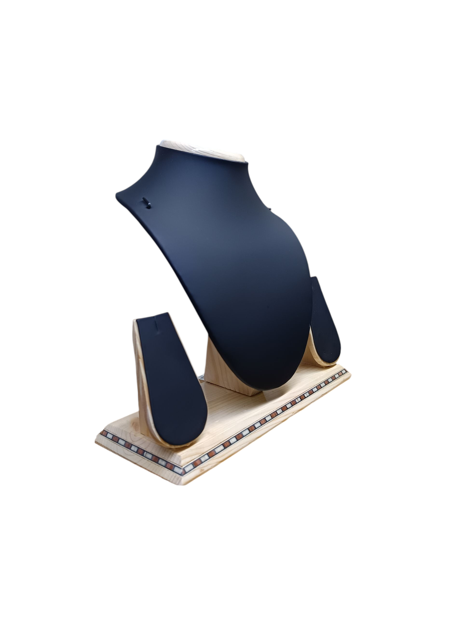 9 inch wooden finish necklace display stand black rexine