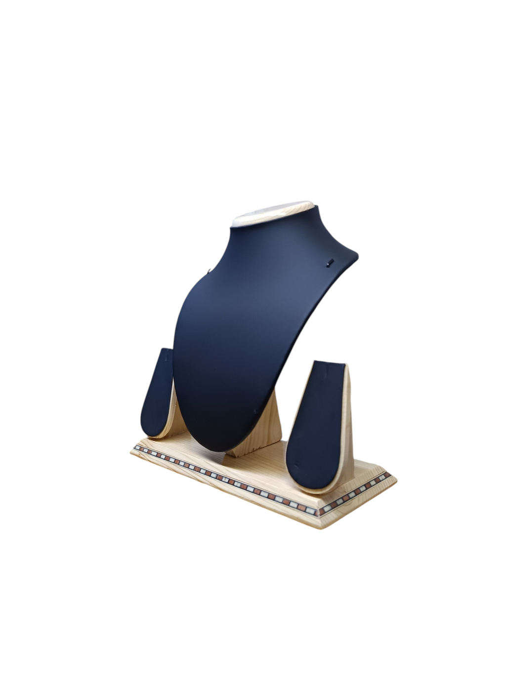 9 inch wooden finish necklace display stand black rexine