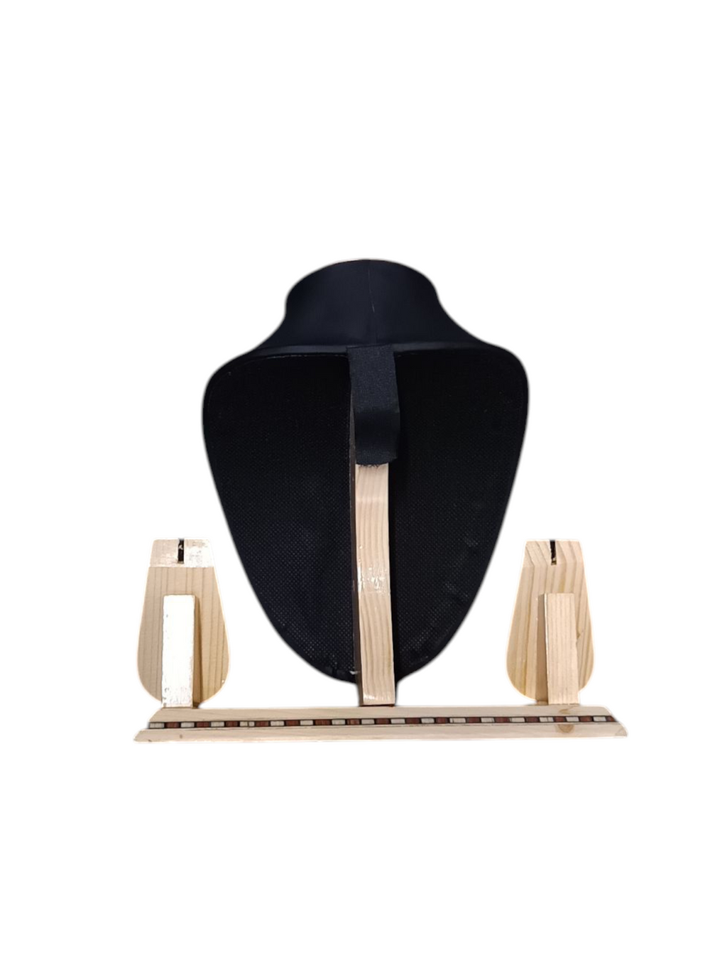 9 inch wooden finish necklace display stand black rexine