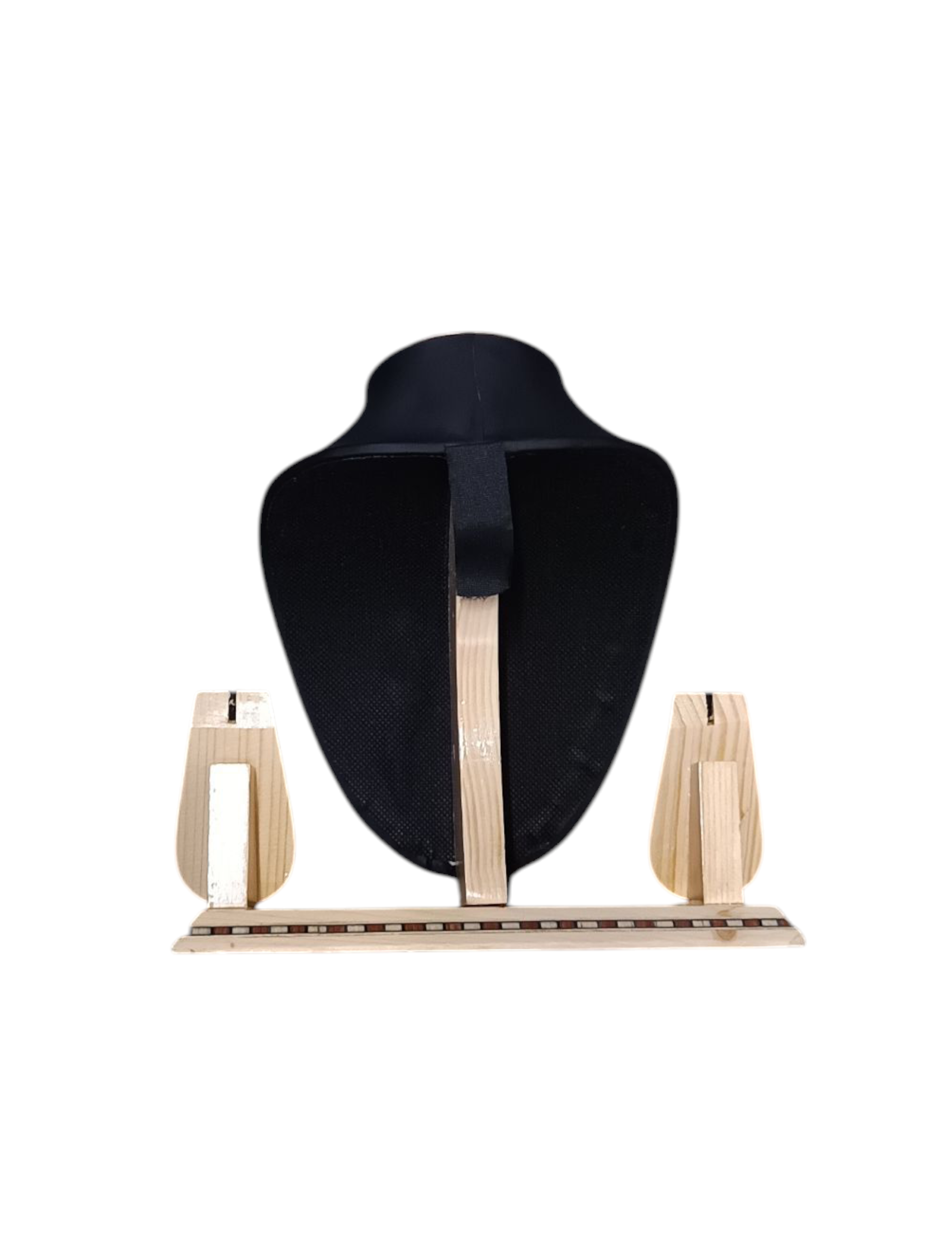 9 inch wooden finish necklace display stand black rexine