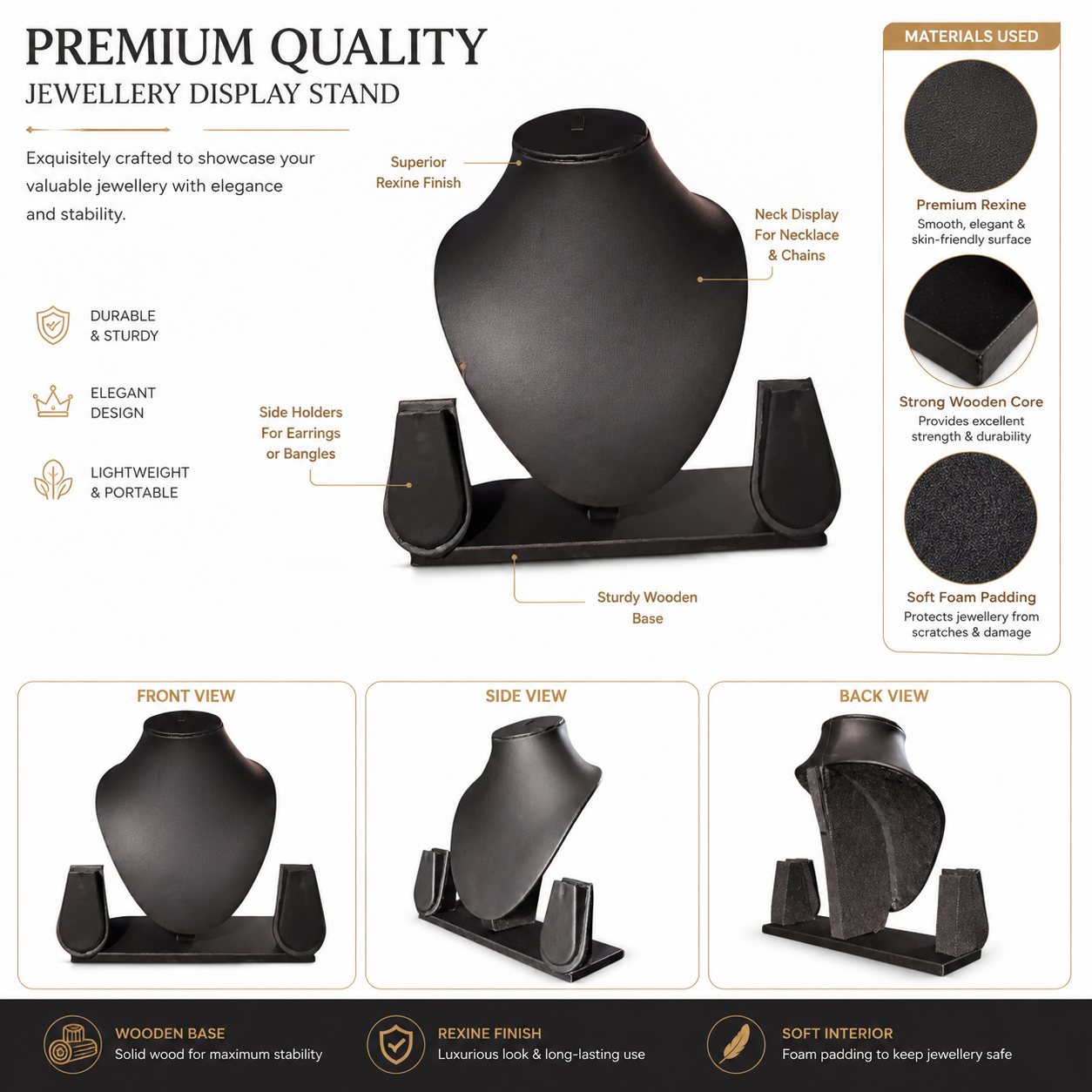 Black rexine necklace stand