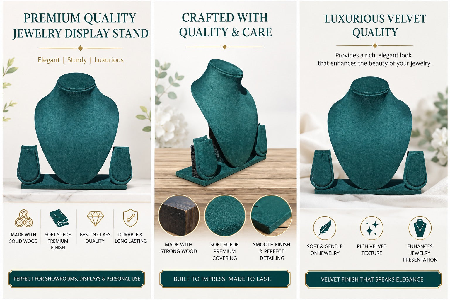 8-Inch Green Suede Necklace Stand